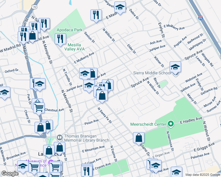 map of restaurants, bars, coffee shops, grocery stores, and more near 1400 Paxton Street in Las Cruces
