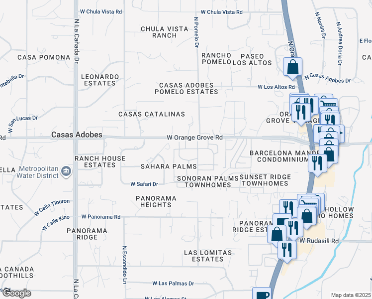 map of restaurants, bars, coffee shops, grocery stores, and more near 9202 Salome Circle in Tucson
