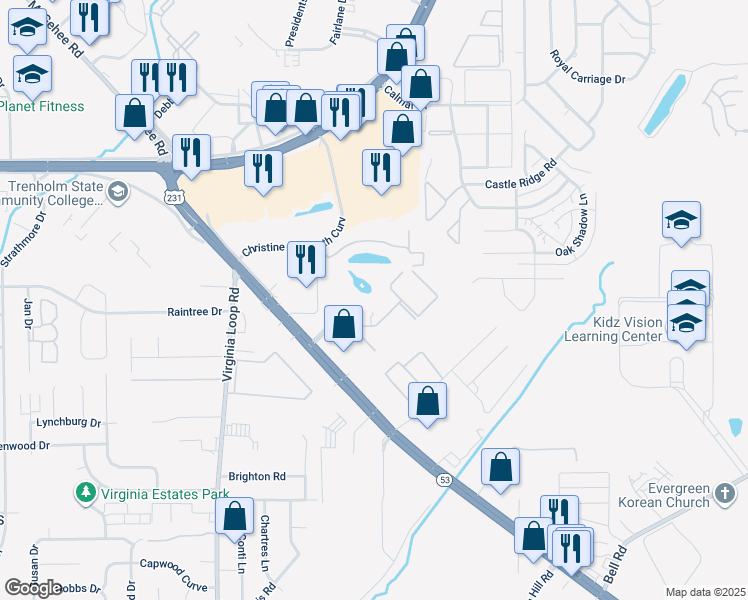 map of restaurants, bars, coffee shops, grocery stores, and more near 4600 Park Towne Way in Montgomery