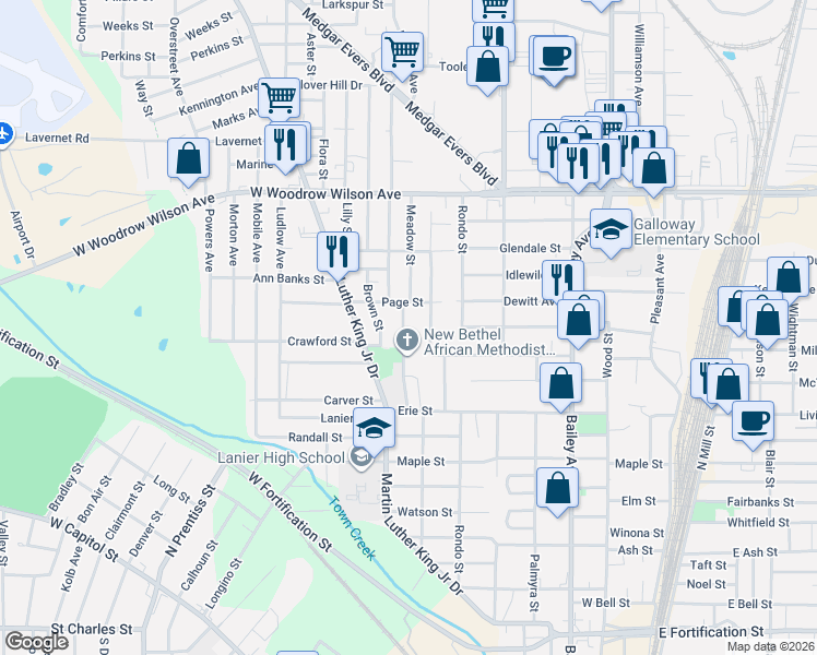 map of restaurants, bars, coffee shops, grocery stores, and more near 2227 Decatur Street in Jackson