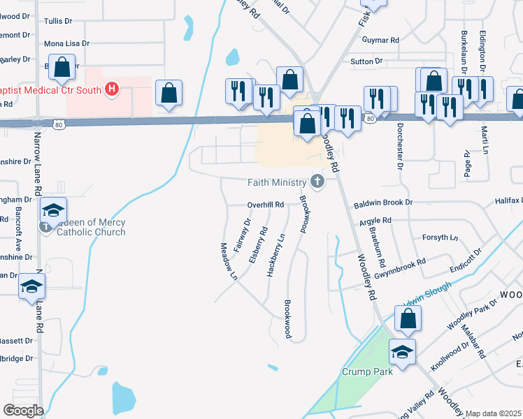map of restaurants, bars, coffee shops, grocery stores, and more near 3206 Elsberry Road in Montgomery