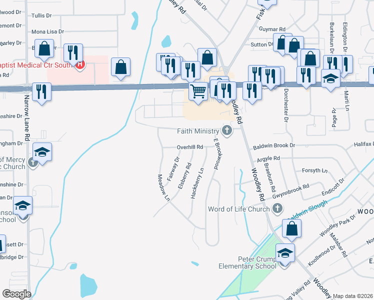 map of restaurants, bars, coffee shops, grocery stores, and more near 3206 Elsberry Road in Montgomery