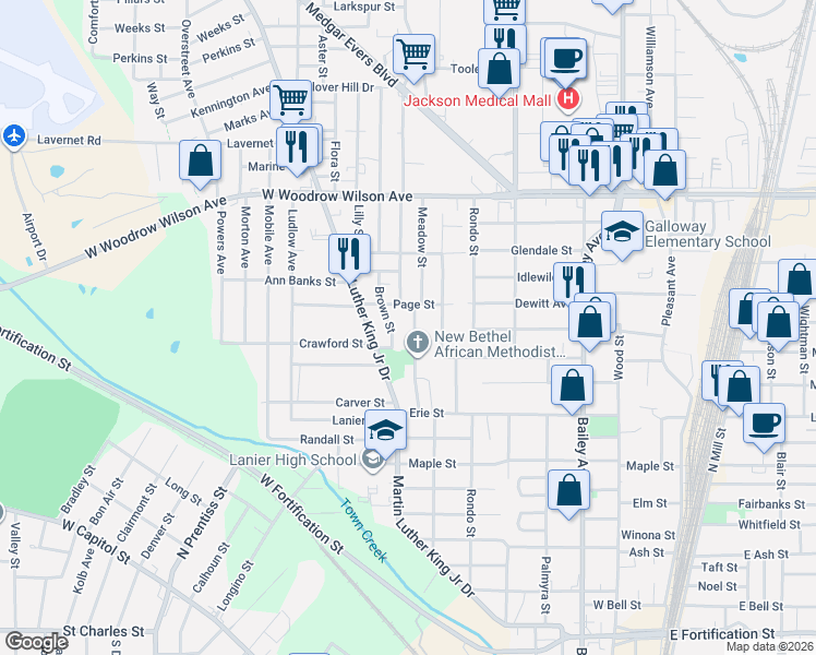map of restaurants, bars, coffee shops, grocery stores, and more near 2227 Decatur Street in Jackson