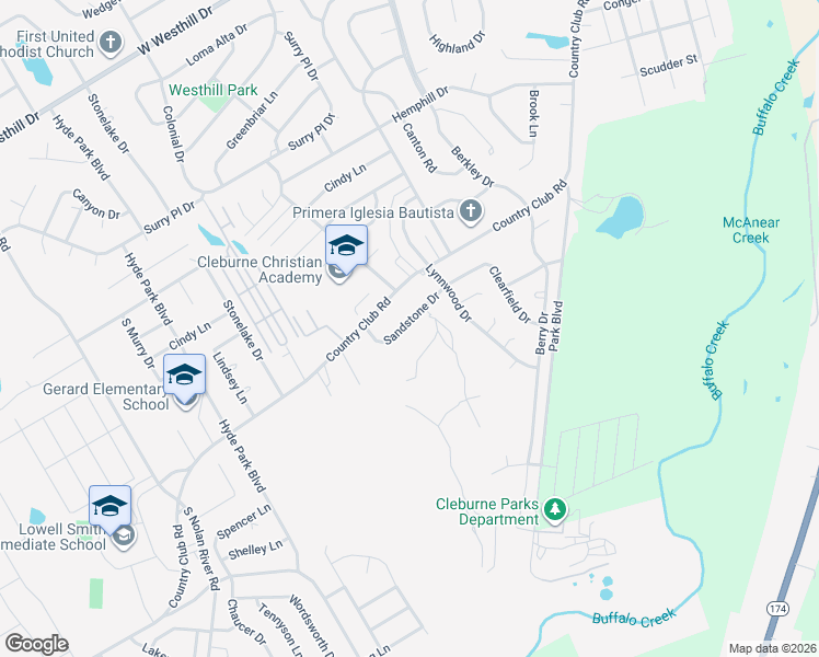 map of restaurants, bars, coffee shops, grocery stores, and more near 1213 Sandstone Drive in Cleburne