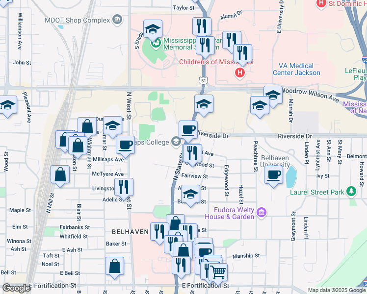 map of restaurants, bars, coffee shops, grocery stores, and more near in Jackson