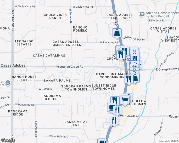 map of restaurants, bars, coffee shops, grocery stores, and more near 6336 North Willowbrook Drive in Tucson
