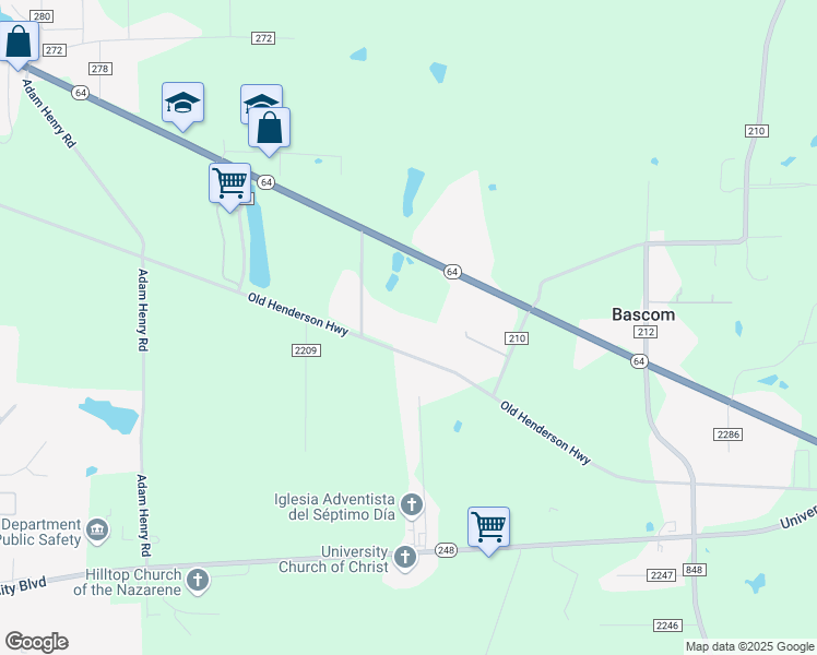 map of restaurants, bars, coffee shops, grocery stores, and more near 11219 County Road 219 in Tyler