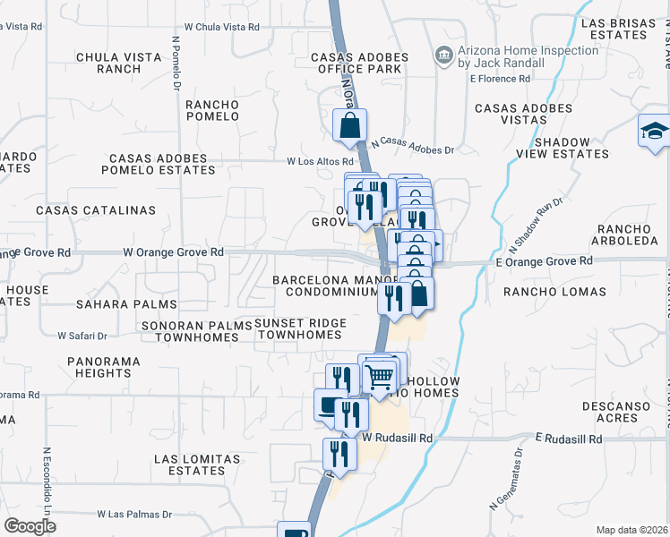 map of restaurants, bars, coffee shops, grocery stores, and more near 461 West Yucca Court in Tucson