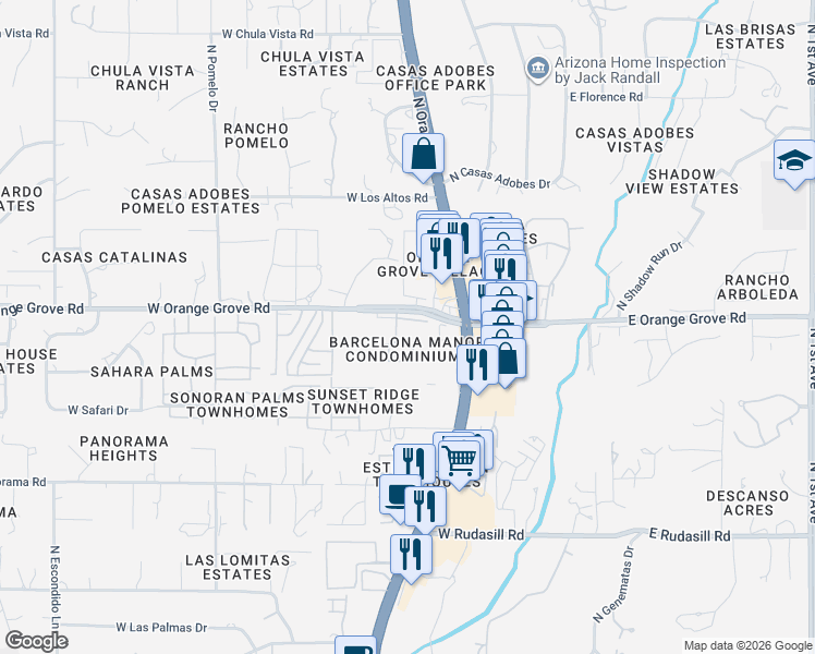map of restaurants, bars, coffee shops, grocery stores, and more near 461 West Yucca Court in Tucson