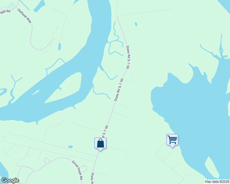 map of restaurants, bars, coffee shops, grocery stores, and more near 509 State Road S-7-50 in Bluffton