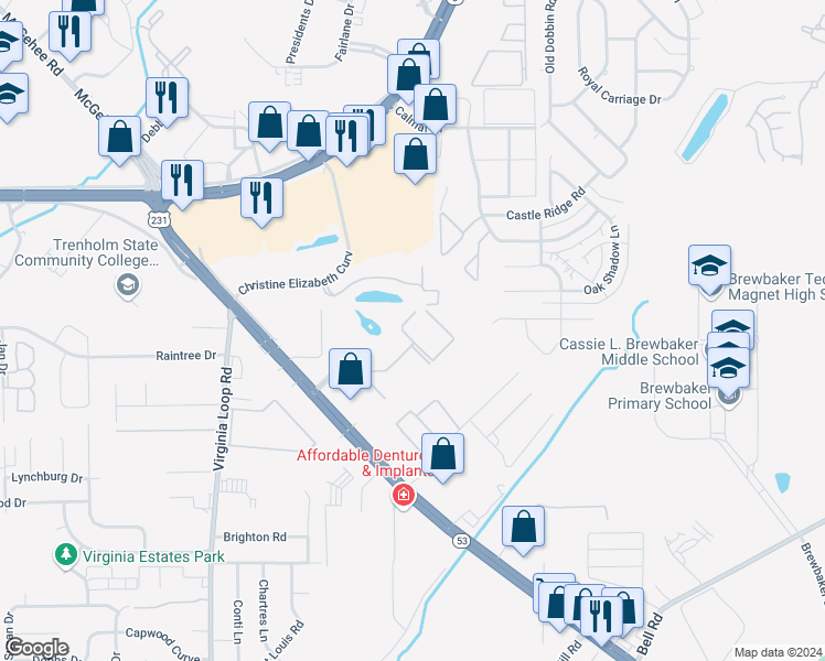 map of restaurants, bars, coffee shops, grocery stores, and more near 4600 Park Towne Way in Montgomery