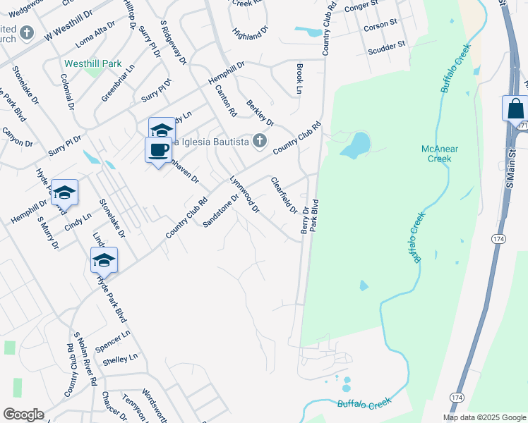 map of restaurants, bars, coffee shops, grocery stores, and more near 1311 Lynnwood Drive in Cleburne