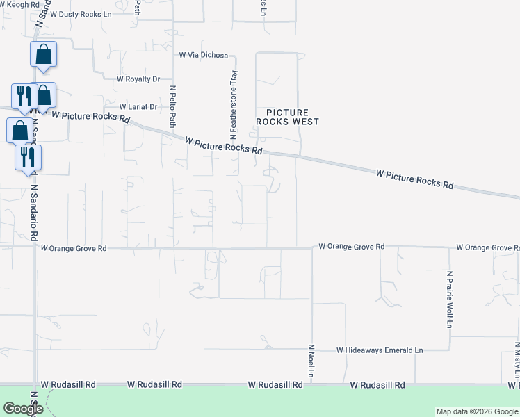 map of restaurants, bars, coffee shops, grocery stores, and more near 6505 North Annies Lane in Tucson