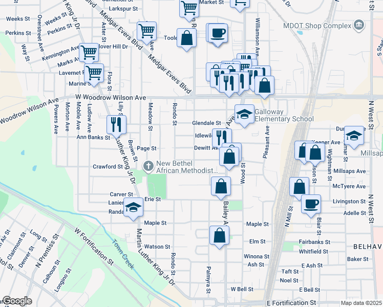 map of restaurants, bars, coffee shops, grocery stores, and more near 364 Dewitt Avenue in Jackson