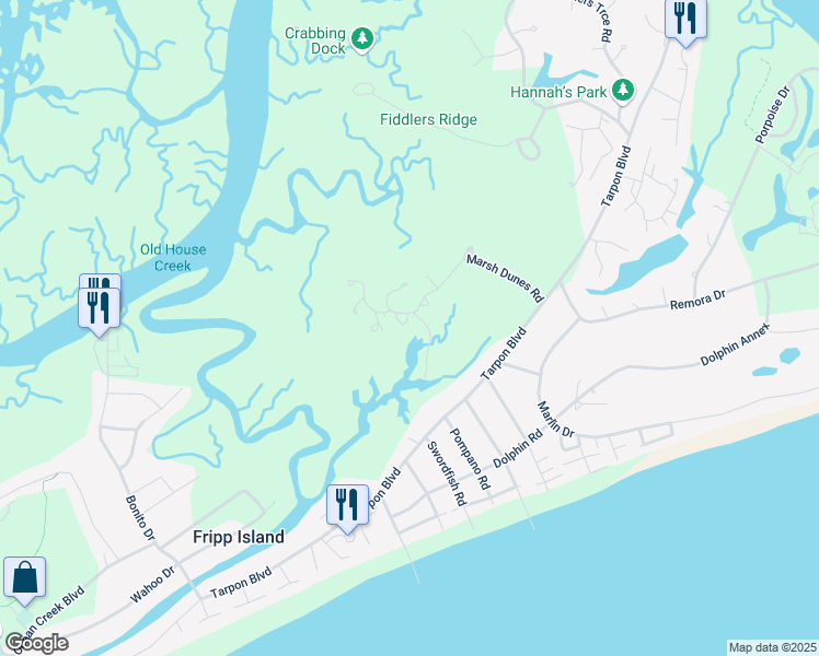 map of restaurants, bars, coffee shops, grocery stores, and more near 856 Marsh Dunes Road in Saint Helena Island