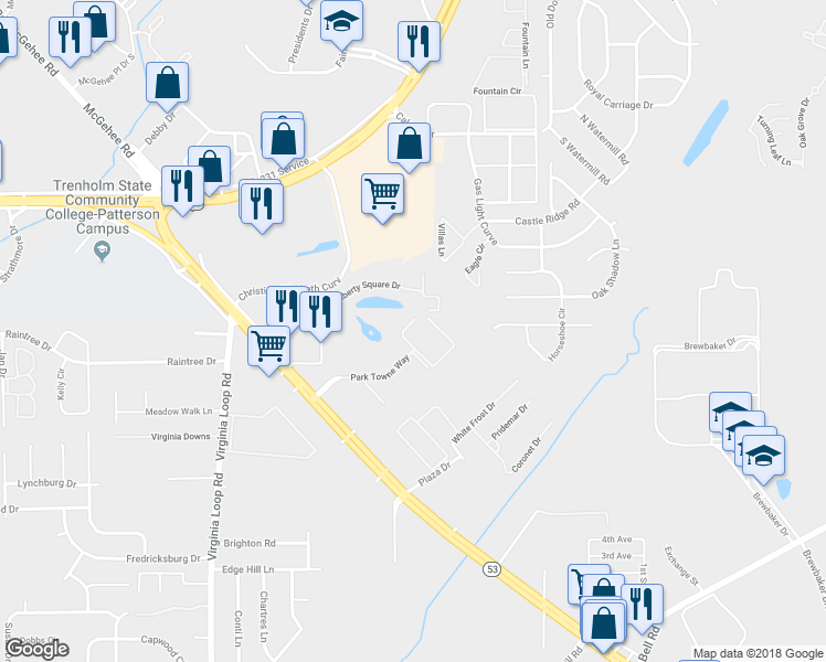 map of restaurants, bars, coffee shops, grocery stores, and more near 4700 Park Towne Way in Montgomery