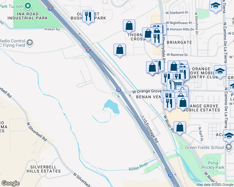 map of restaurants, bars, coffee shops, grocery stores, and more near 11140 West Orange Grove Road in Tucson