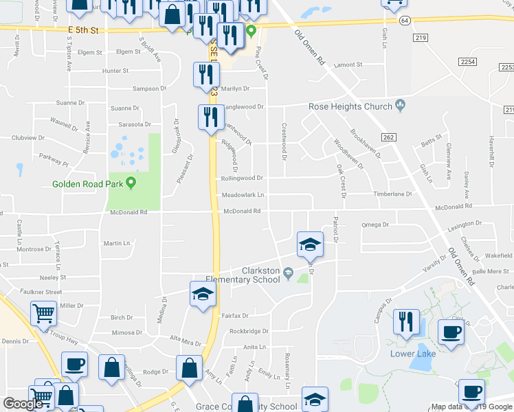 map of restaurants, bars, coffee shops, grocery stores, and more near 2816 McDonald Road in Tyler