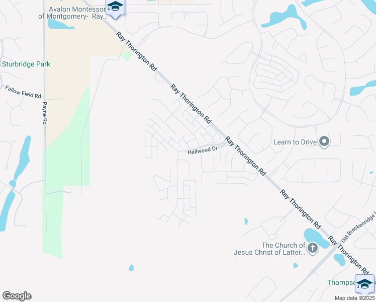 map of restaurants, bars, coffee shops, grocery stores, and more near Hallwood Drive in Montgomery