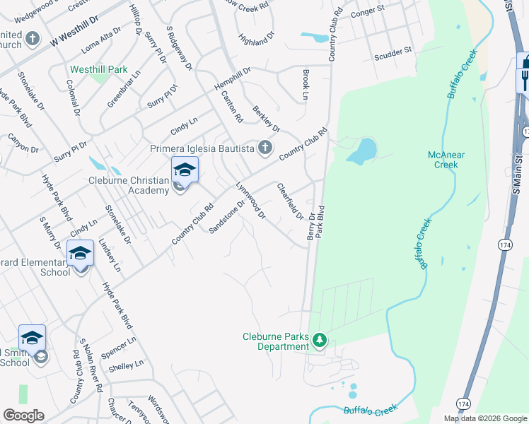 map of restaurants, bars, coffee shops, grocery stores, and more near 1112 Lynnwood Court in Cleburne