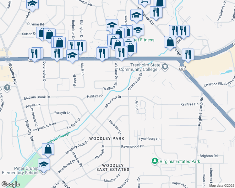 map of restaurants, bars, coffee shops, grocery stores, and more near 2965 Moorcroft Drive in Montgomery