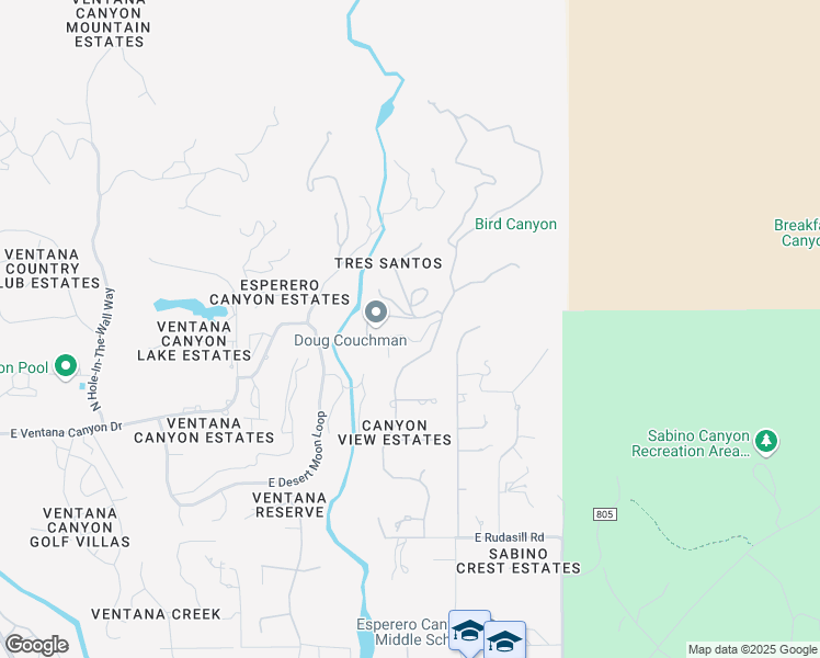 map of restaurants, bars, coffee shops, grocery stores, and more near 6361 North Canon Del Pajaro in Tucson