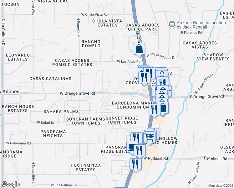 map of restaurants, bars, coffee shops, grocery stores, and more near 6402 North Treasure Drive in Tucson