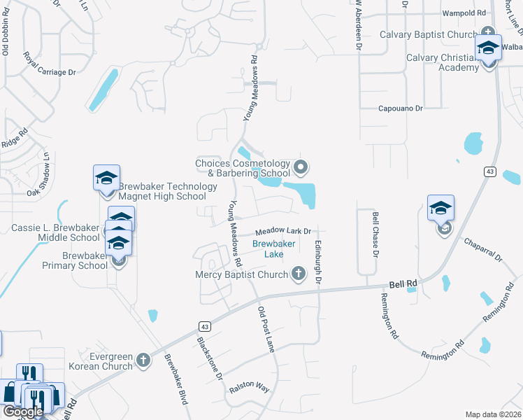 map of restaurants, bars, coffee shops, grocery stores, and more near 6601 Triston Way in Montgomery