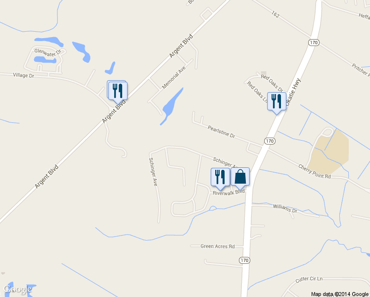 map of restaurants, bars, coffee shops, grocery stores, and more near Schinger Avenue in Ridgeland