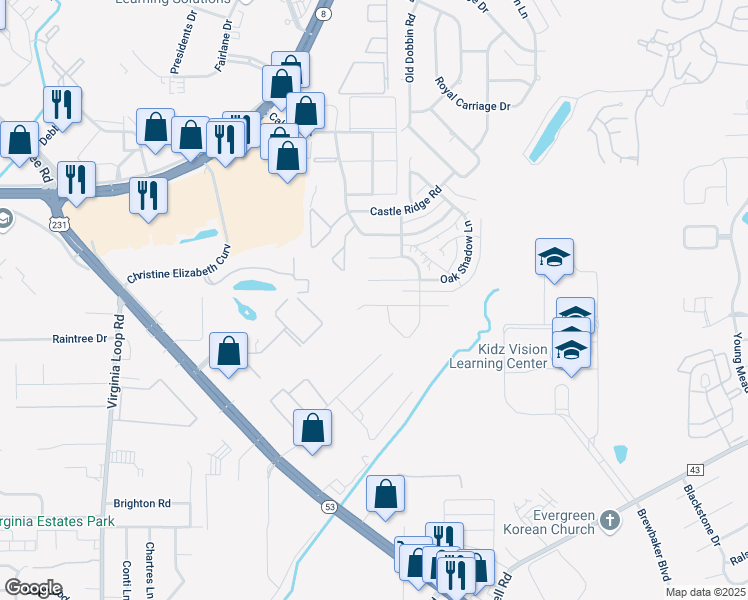map of restaurants, bars, coffee shops, grocery stores, and more near 3816 Carriage Oaks Drive in Montgomery