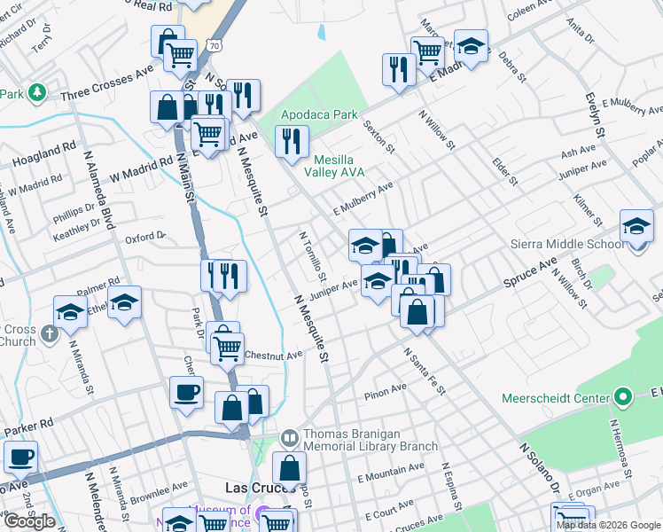 map of restaurants, bars, coffee shops, grocery stores, and more near 1446 Gonzales Street in Las Cruces