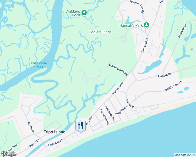 map of restaurants, bars, coffee shops, grocery stores, and more near 856 Marsh Dunes Road in Saint Helena Island