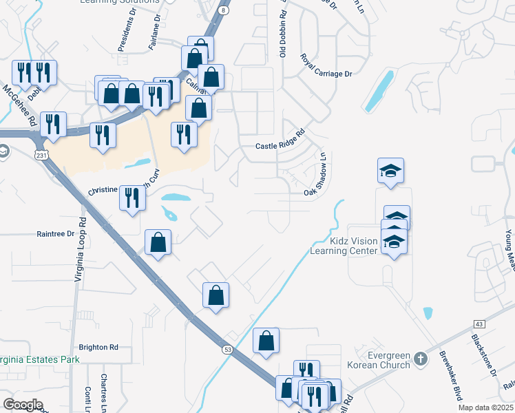 map of restaurants, bars, coffee shops, grocery stores, and more near 3816 Carriage Oaks Drive in Montgomery