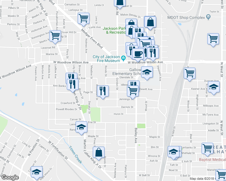 map of restaurants, bars, coffee shops, grocery stores, and more near 412 Dewitt Avenue in Jackson
