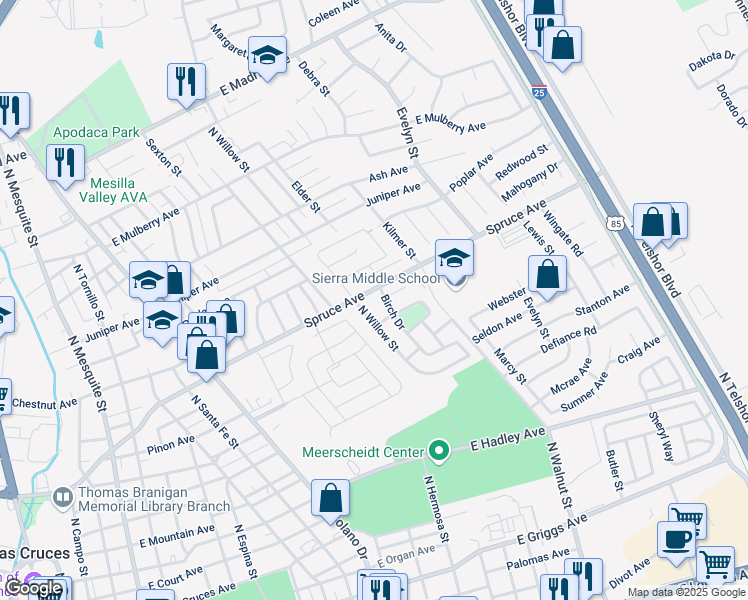 map of restaurants, bars, coffee shops, grocery stores, and more near 1286 North Willow Street in Las Cruces
