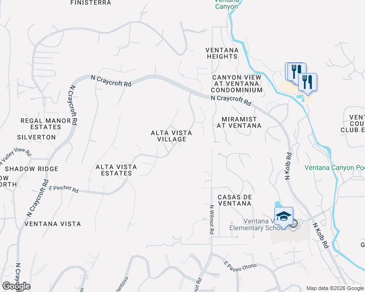 map of restaurants, bars, coffee shops, grocery stores, and more near 6420 North Paseo Tamayo in Tucson
