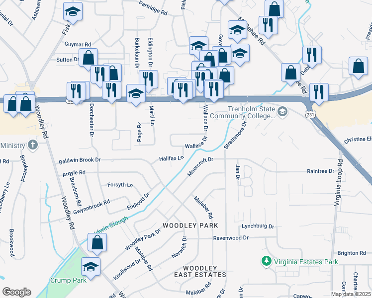 map of restaurants, bars, coffee shops, grocery stores, and more near 2742 South Wallace Drive in Montgomery