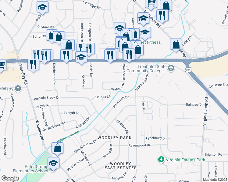 map of restaurants, bars, coffee shops, grocery stores, and more near 2748 South Wallace Drive in Montgomery