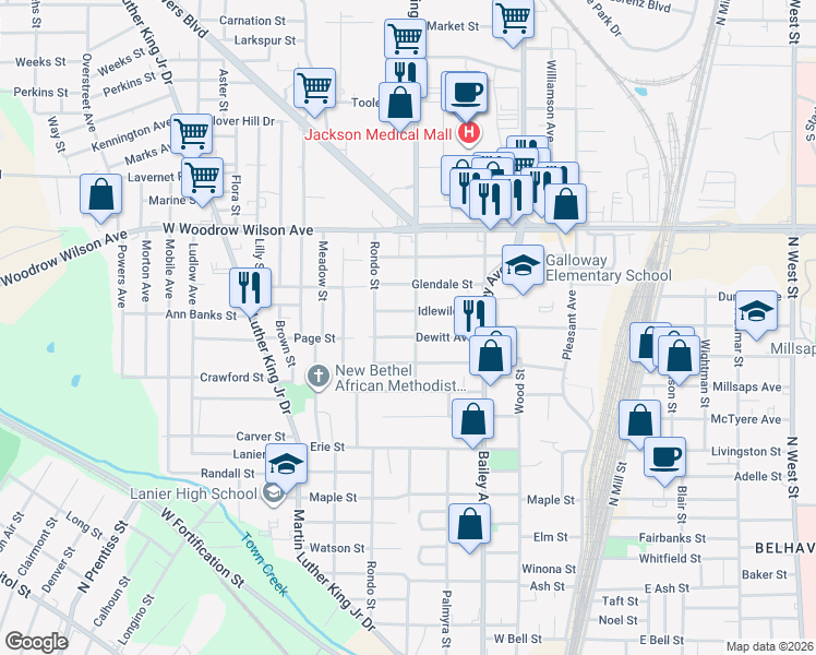 map of restaurants, bars, coffee shops, grocery stores, and more near 428 Dewitt Avenue in Jackson