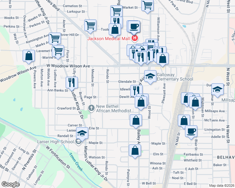 map of restaurants, bars, coffee shops, grocery stores, and more near 428 Dewitt Avenue in Jackson