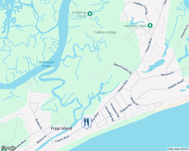 map of restaurants, bars, coffee shops, grocery stores, and more near 897 Salt Cedar Lane in Saint Helena Island