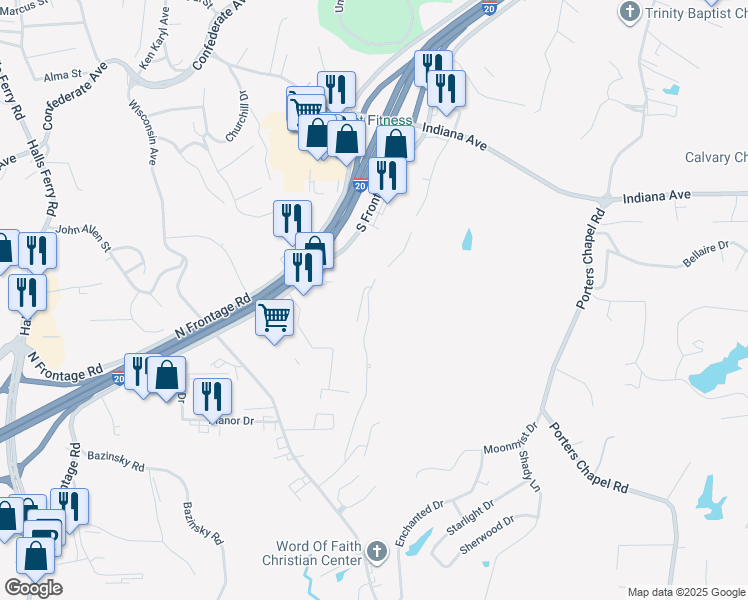 map of restaurants, bars, coffee shops, grocery stores, and more near 117 Maison Rue in Vicksburg