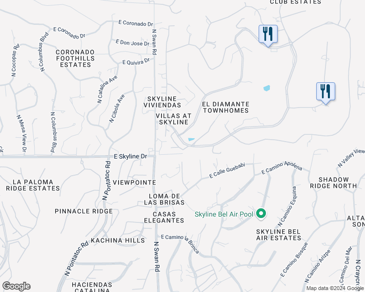 map of restaurants, bars, coffee shops, grocery stores, and more near 6486 North Val Dosta Drive in Tucson
