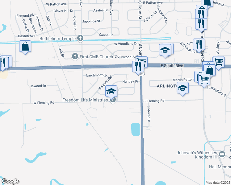 map of restaurants, bars, coffee shops, grocery stores, and more near 178 Beckview Drive in Montgomery