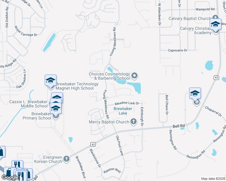 map of restaurants, bars, coffee shops, grocery stores, and more near 4260 Abbotts Walk in Montgomery