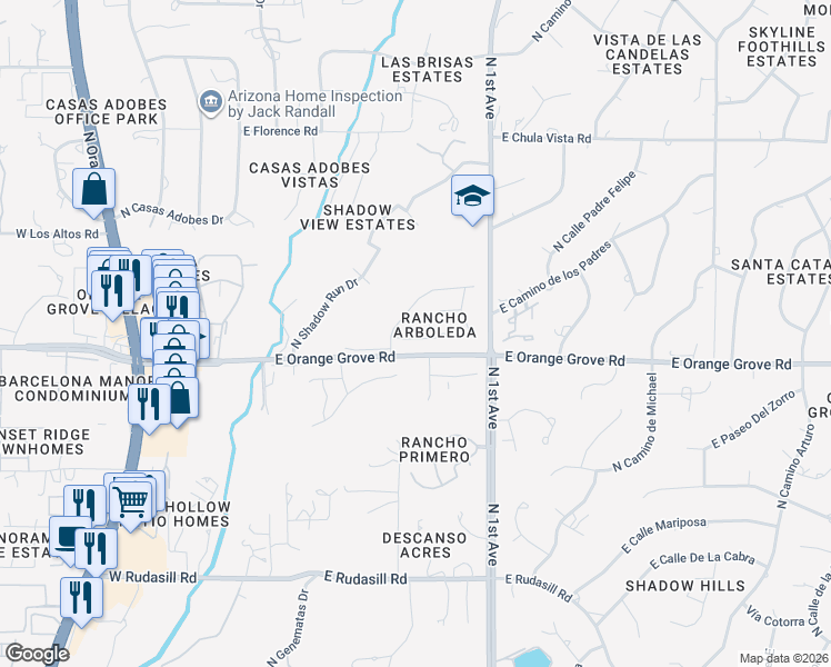 map of restaurants, bars, coffee shops, grocery stores, and more near 461 East Covered Wagon Drive in Tucson