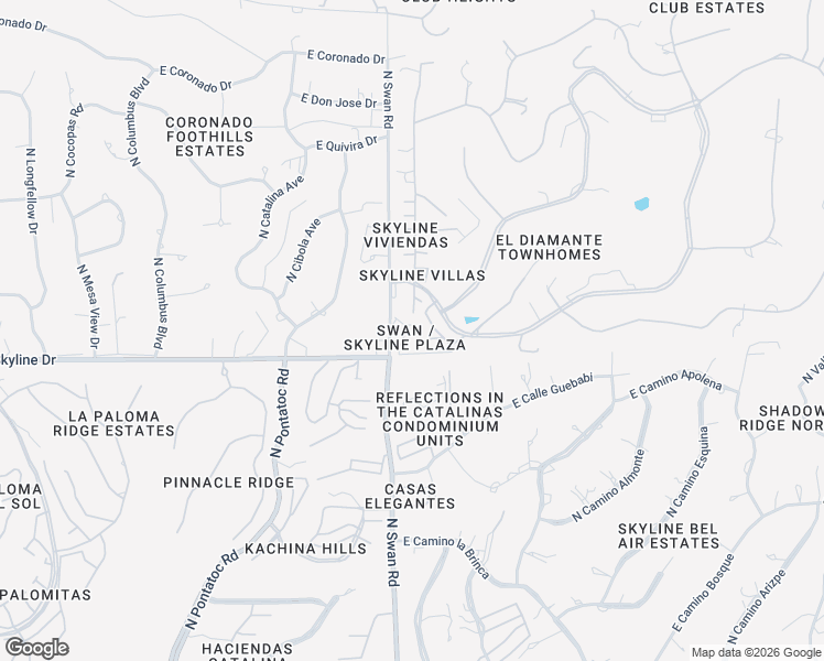 map of restaurants, bars, coffee shops, grocery stores, and more near 6455 North Green Briar Drive in Tucson