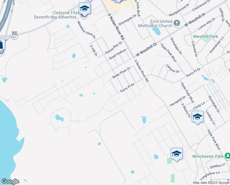 map of restaurants, bars, coffee shops, grocery stores, and more near 816 Sugar Hill Avenue in Cleburne