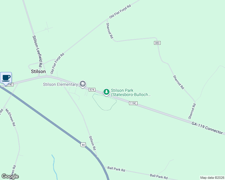 map of restaurants, bars, coffee shops, grocery stores, and more near 15234 Ga Highway 119 in Brooklet