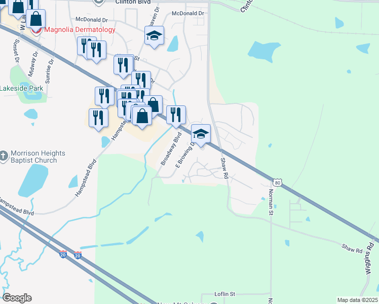 map of restaurants, bars, coffee shops, grocery stores, and more near 408 East Browning Drive in Jackson